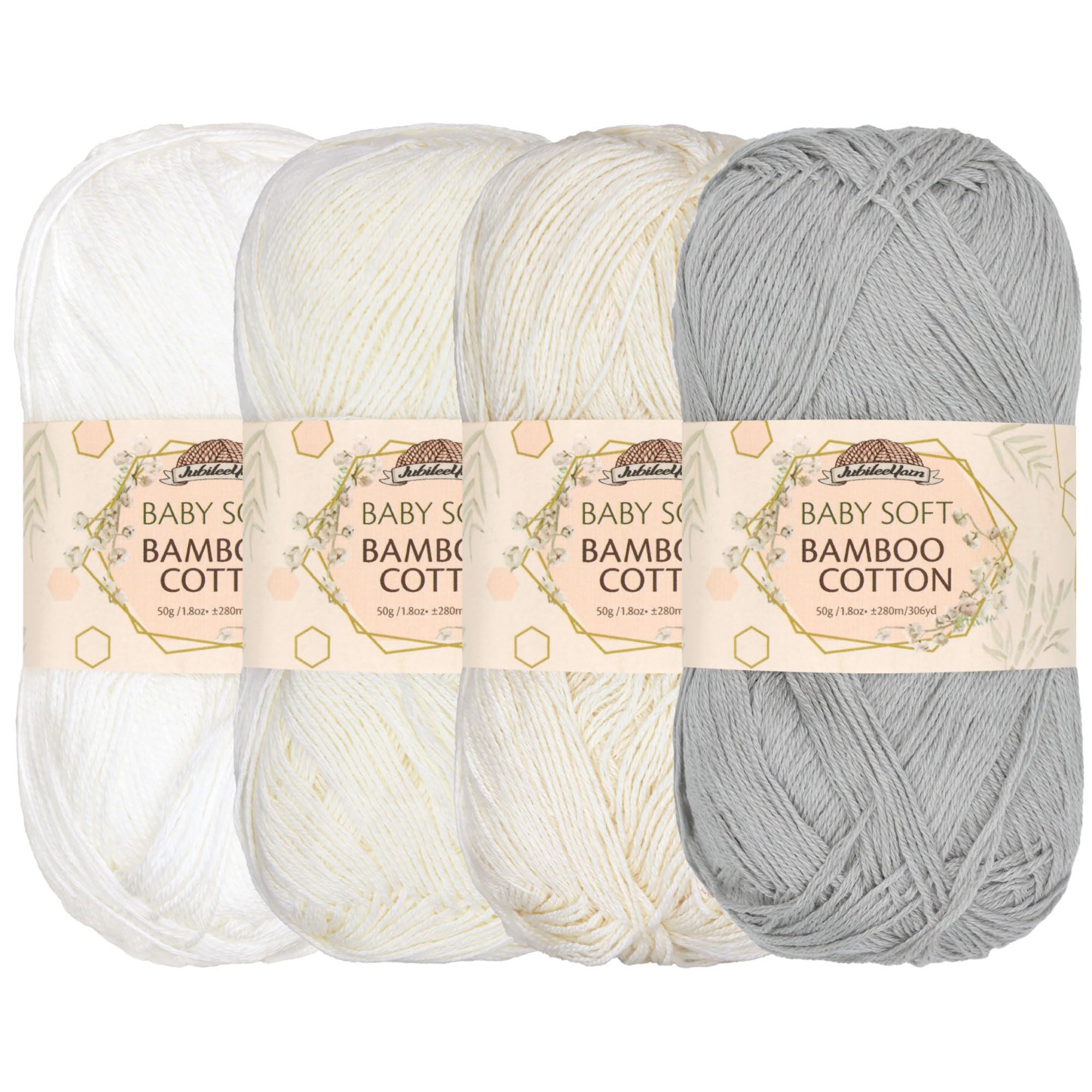 JubileeYarn Baby Soft Bamboo Cotton Yarn - 50g/Skein - Shades of White - 4 Skeins