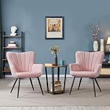Yaheetech Modern Tub Chair Pink Linen Fabric Armchair with Curved Back view 5