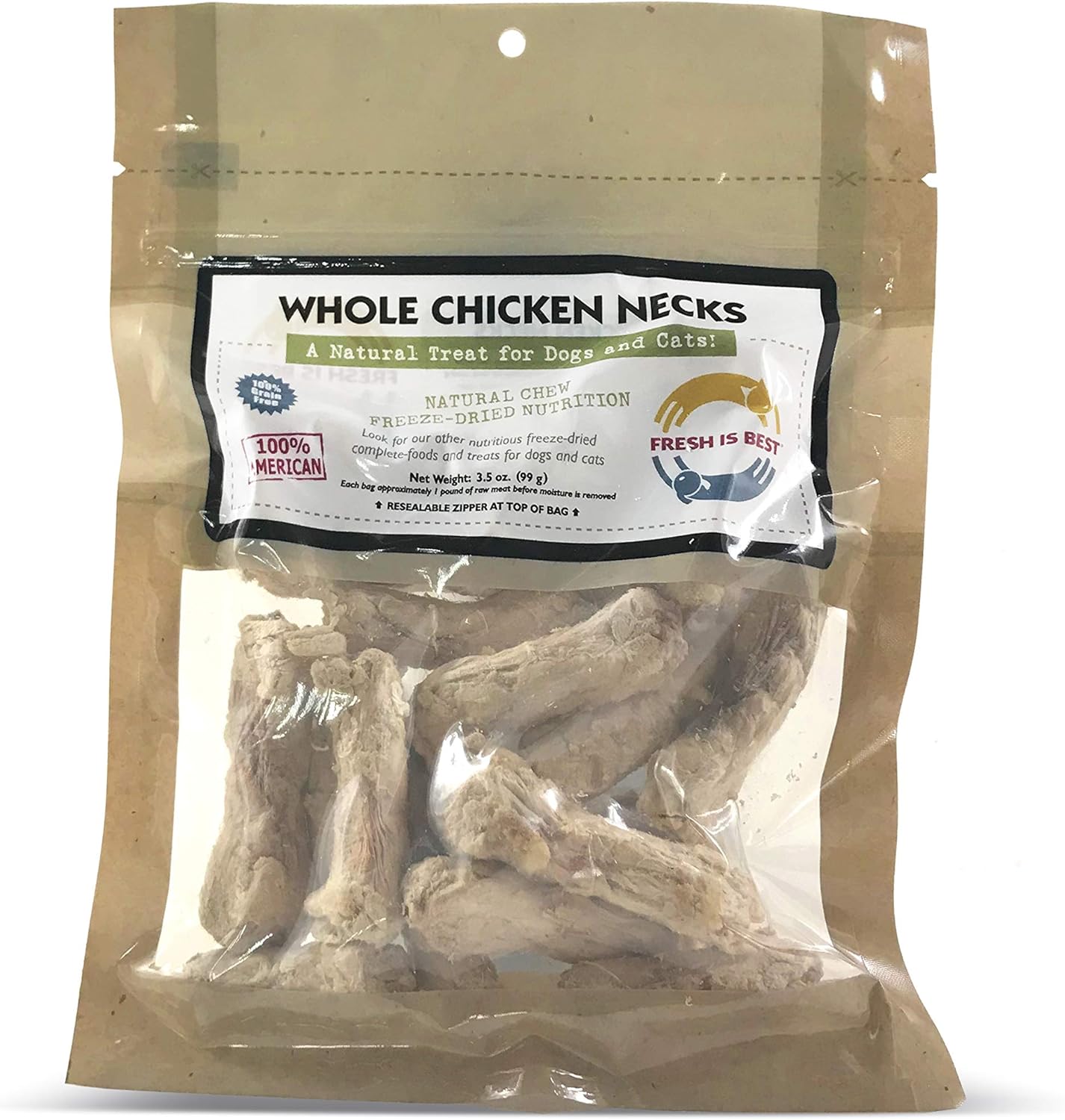 Fresh Is Best Freeze Dried Raw Whole Chicken Necks, Made in The USA, Single Ingredient Natural, Healthy Dog & Cat Treats (Chicken Necks)