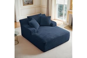 Keainvren Oversized Chaise Lounge Chair Indoor Corduroy Sofa Bed with Throw Pillows Recliner Chair Comfy Large Deep Seat Sofa Couch for Living Room, Bedroom, Apartment (Blue)