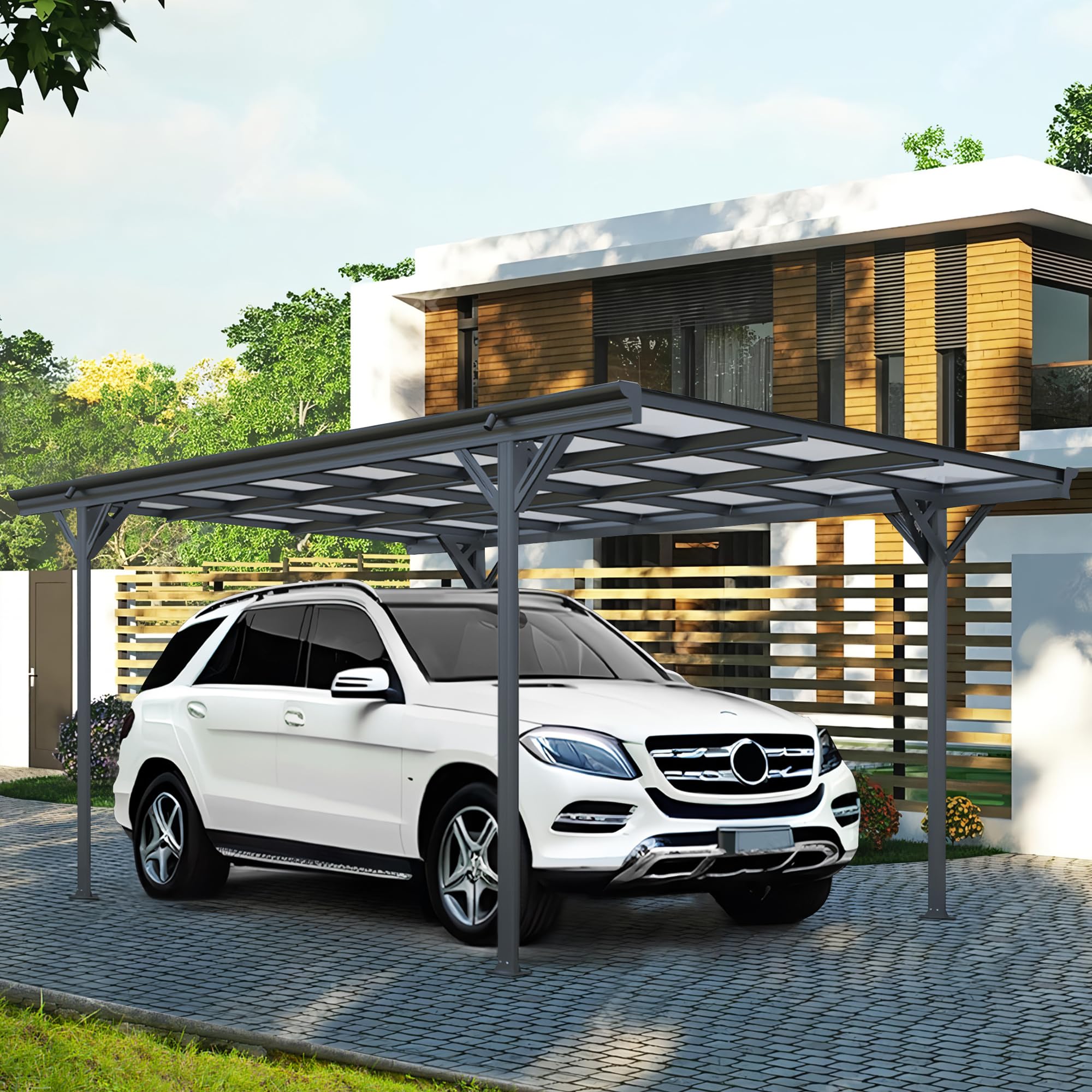 Photo 1 of *PARTIAL SET ONLY* Real Relax Metal Carport 10 x 16ft with Heavy Duty Metal Frame & Pitched-Roof Polycarbonate Panel Canopy, Sturdy Canopy Shelter for Car, Truck, Pickup, SUV, Tractor, and Boat, Grey