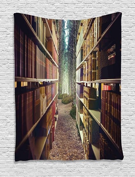 Amazon Co Jp Ambesonne 本棚タペストリー 抽象デザイン図書館のデジタルイラスト 森林学をテーマにした写真 壁掛け 寝室 リビングルーム 寮に 60インチ X 80インチ マルチカラー ホーム キッチン