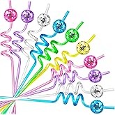 Snowfall 12 Pcs Disco Ball Straws, Reusable Plastic Party Straws for 70s Disco Home Bar Karaoke Birthday Party Wedding Christmas Decorate (Multicolor)