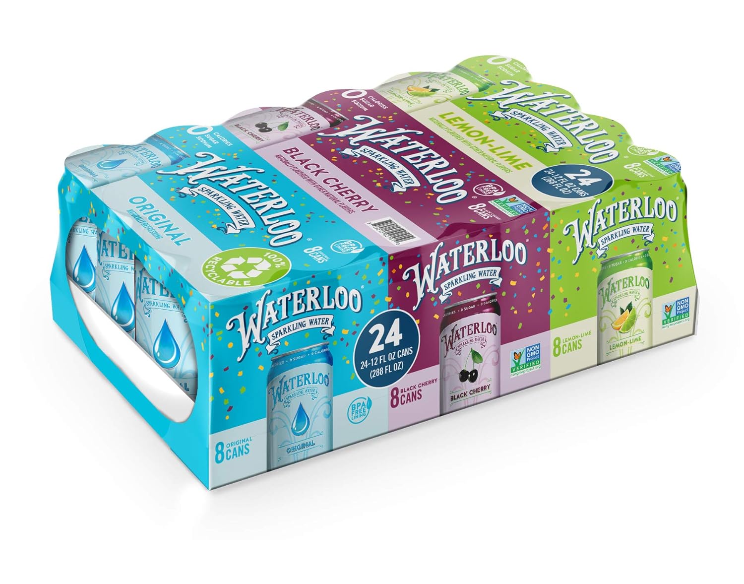 Waterloo Sparkling Water New Pack 24 Cans (Pack of 1) 8 x