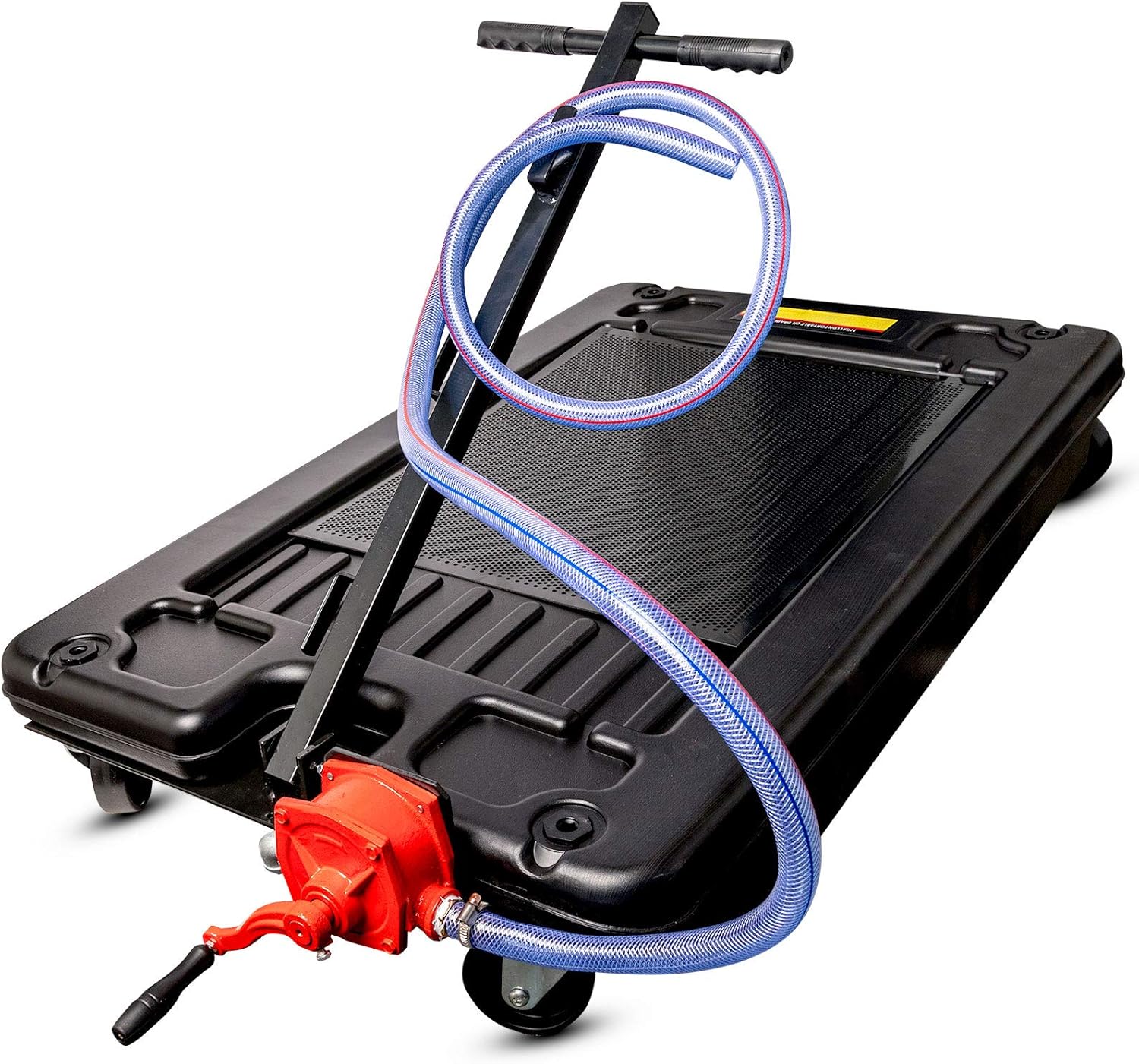 Biltek Portable Oil Drain Pan with Crank Pump 17 Gallon Low Profile Oil Change Pan for Cars
