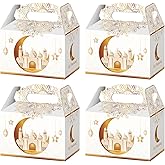 WEEPA 12 Pcs Ramadhan Eid Treat Box Eid Mubarak Gift Boxes Golden Moon Paper Box with Handle for Eid Party Decoration