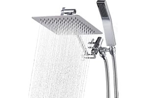 G-Promise All Metal Shower Head with 71 Inch Hose, 8 Inch Square Rain Shower Head with Handheld Spray Combo, Stainless Steels