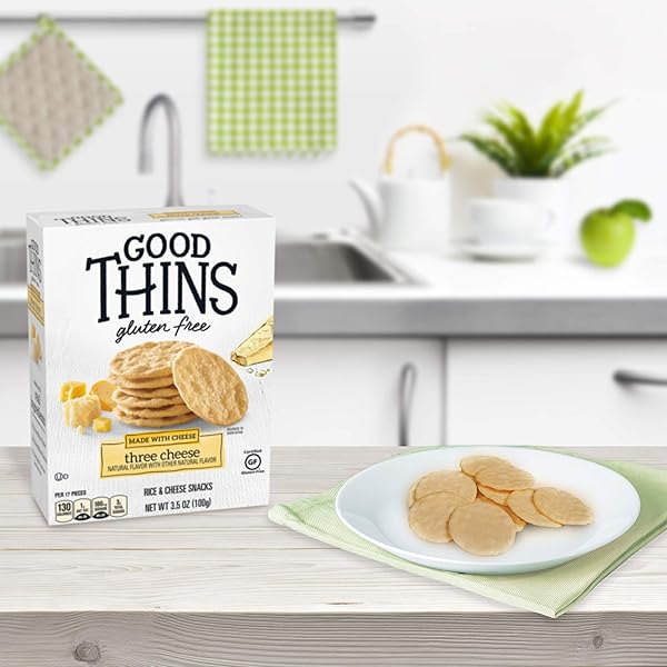 GOOD THINS THREE CHEESE RICE & CHEESE SNACKS GLUTEN FREE CRACKERS, 3.5 OZ