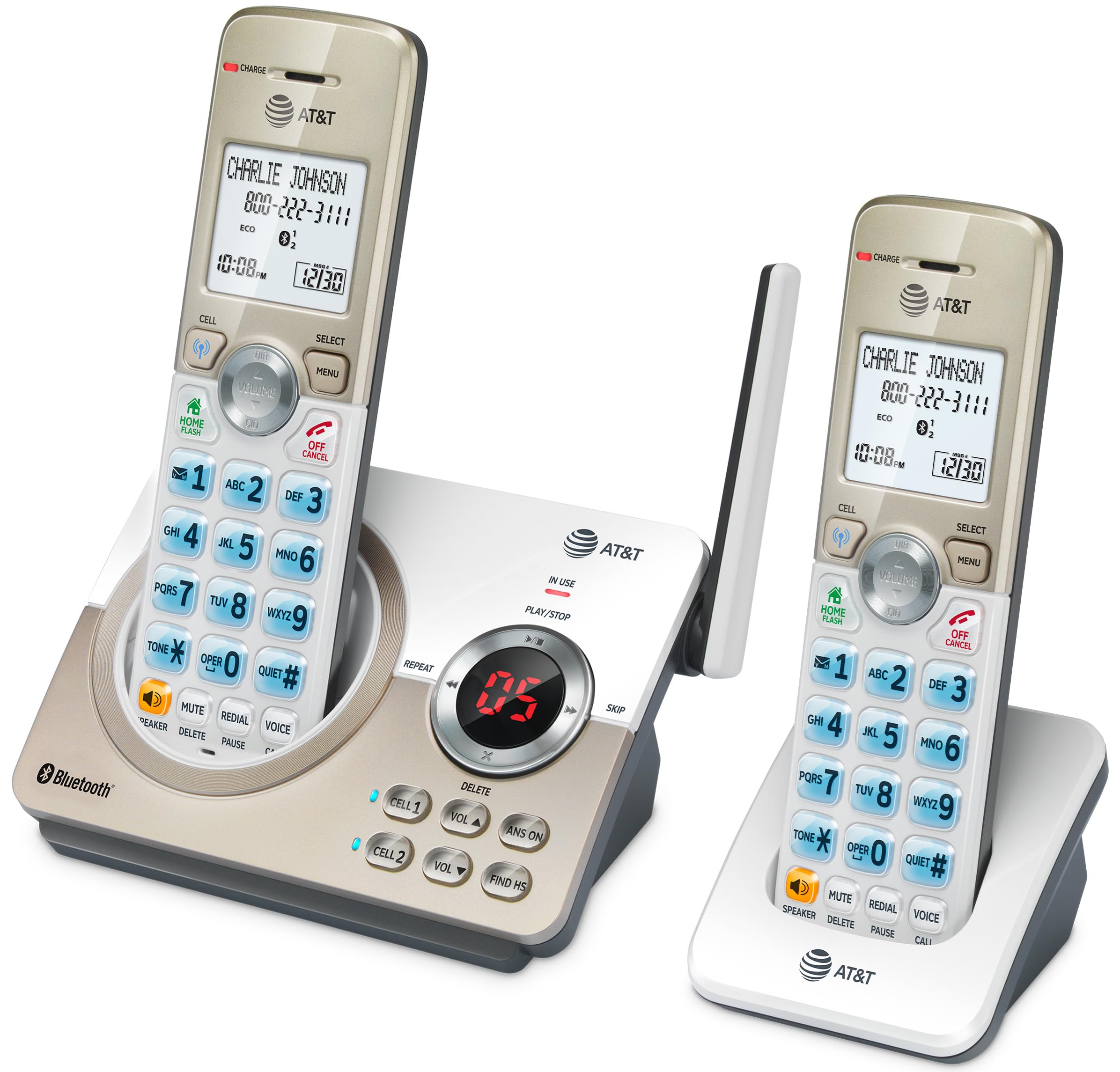 AT&T DL72219 DECT 6.0 2-Handset Cordless Phone for Home with Connect to Cell, Call Blocking, 1.8
