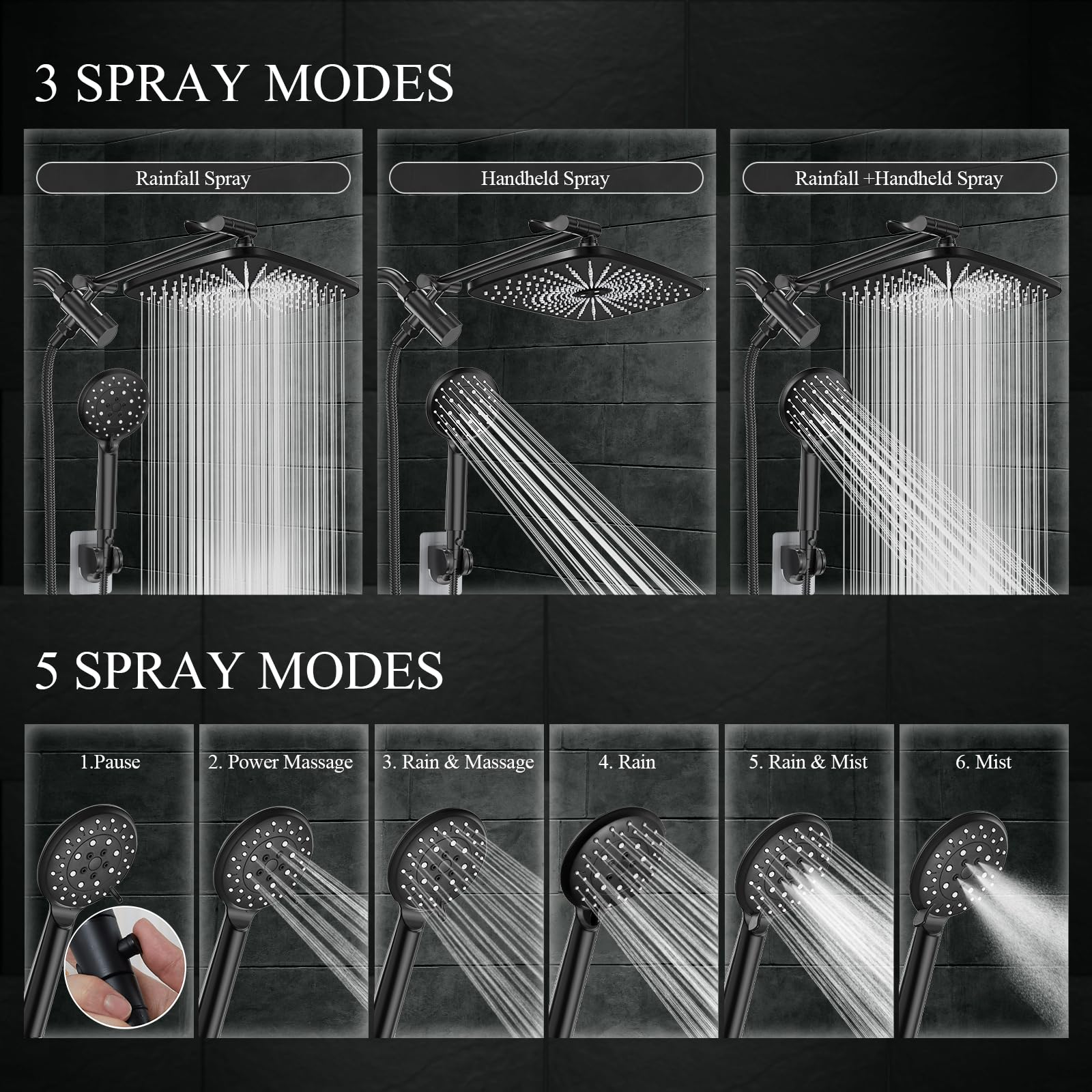High Pressure Shower Head - Anti-Clogging Silicone Nozzles - 2.5 GPM Removable Restrictor - Easy To Clean Adjustable Replacement - Easy To Install With Plumbers Tape - 6 Inch - Brushed Nickel Finish - View #9
