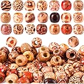 BEIQIYA 100pcs Large Hole Wooden Hair Beads, Printing Vintage Round Hair Beads for Braids, 12mm Wood Necklace Bracelet Spacers Jewelry Making Supplies for Crafts- Random Colors