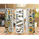 QPTADesignGift Savta Sunflower Turquoise Gemstone And Leopard - Savta Skinny Tumbler Cowhide Distressed Tumbler - Western Tumbler 20Oz Skinny Tumbler - Savta Gift