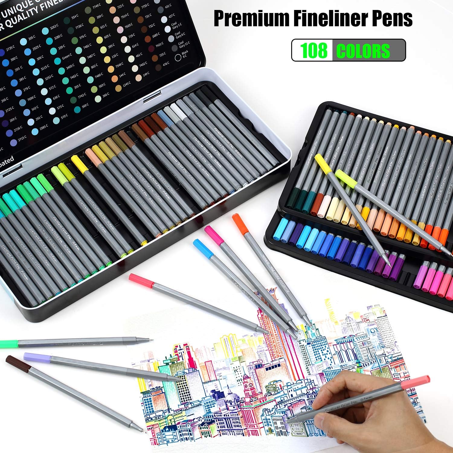 Southsun Fineliner Pens - Set of 108 Colors Fine Point Pens for Bullet Journal, 0.4mm Tip Pens, Art Supplies Colored Pens for Drawings, Journaling, Adult Coloring Book : Office Products