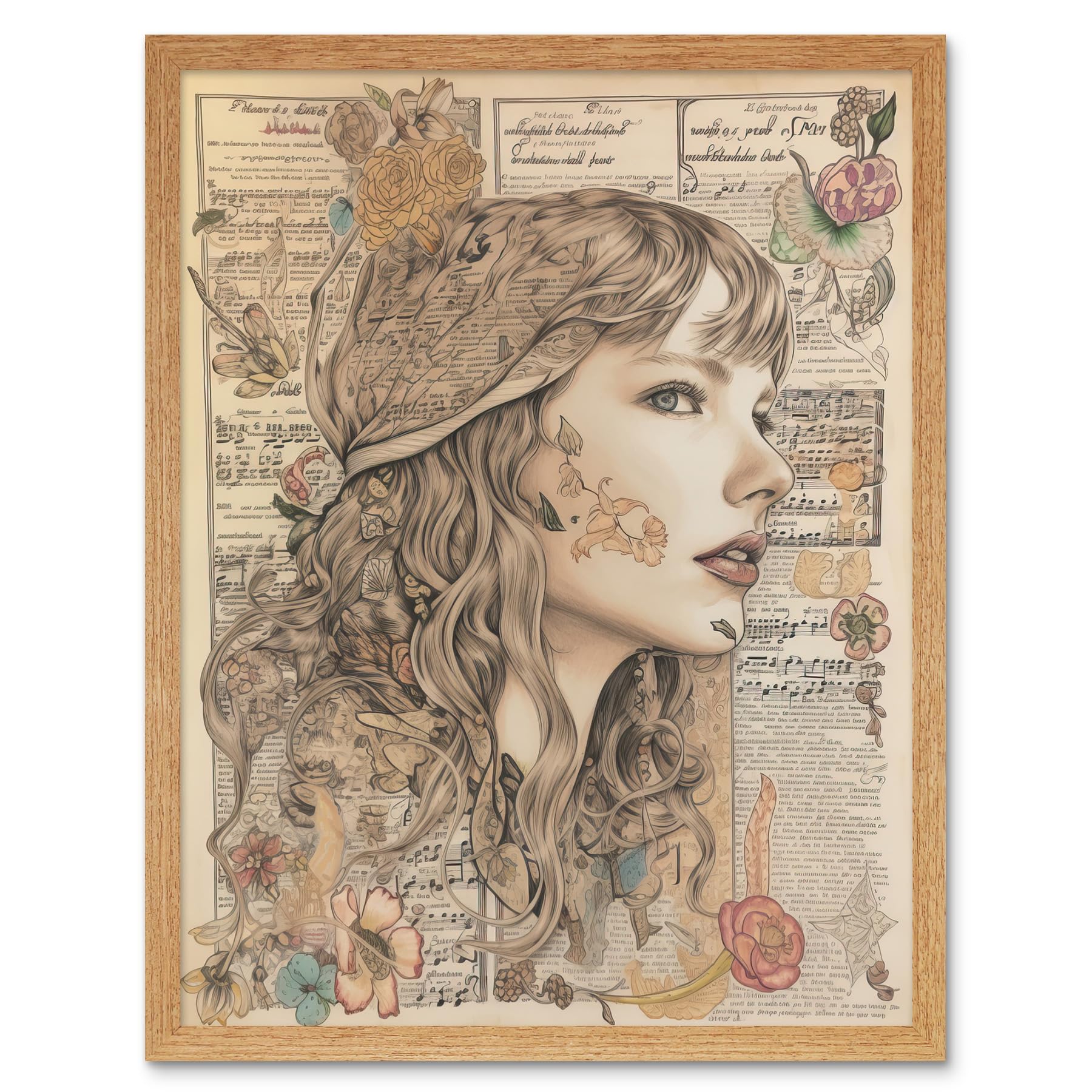 Artery8 Upcycled Music Book Page Singer Portrait Illustration Art Print Framed Poster Wall Decor 12x16 inch