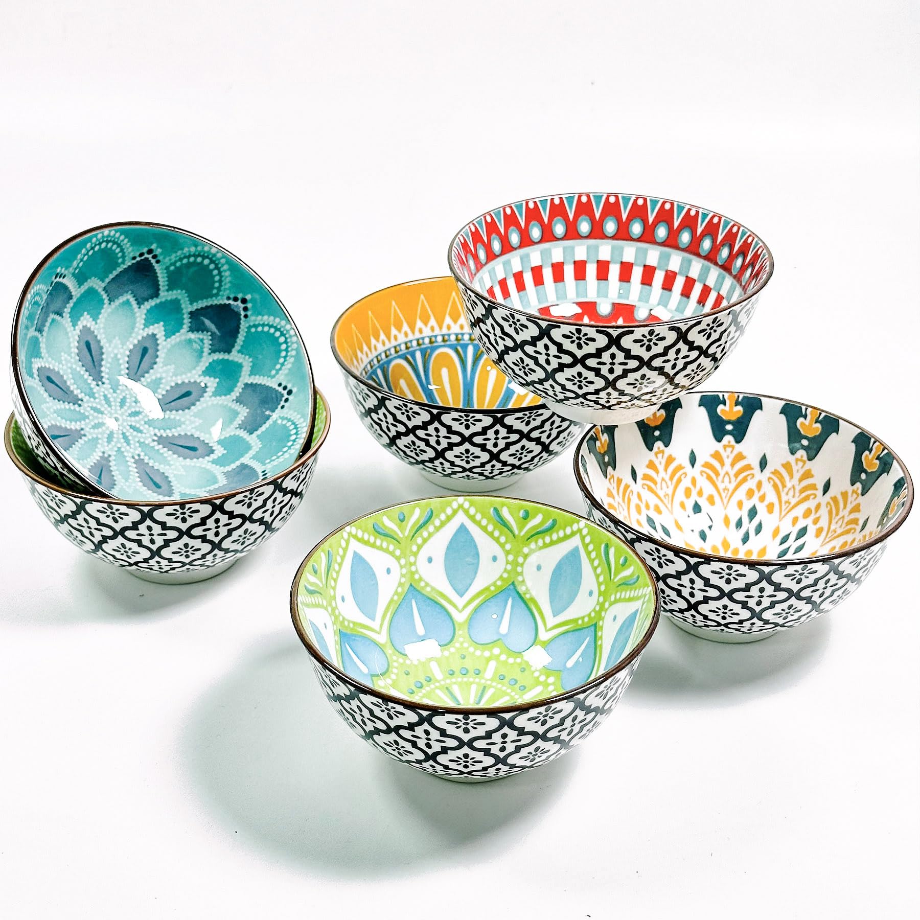 binsakao Small Bowls, Ice Cream Dessert Bowl 300ml Ceramic Bowl Set of 6, Colorful Shallow Bowl for Side Dish Snack Appetizer, Microwave and Dishwasher Safe