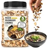 6 oz Dried Mixed Mushrooms for Ramen, Soup, Hot Pot, Stir-Fry and Noodles | Blend of oyster, king oyster, wood ear, shiitake and button mushrooms for ramen, soup, hot pot, stir-fries and noodles.