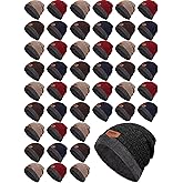 Kigeli 60 Pcs Winter Beanie Bulk for Homeless, Fleece Inner Warm Hat Thick Knit Skull Caps Thermal Winter Beanie Hats for Donations Shelters Black