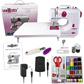 Sew Mighty Portable Mini Sewing Machine &amp; Sewing Kit &ndash; 12 Pre Programmed Stitch Patterns &ndash; Battery and AC Operated, Dual Speed, Sews Forward &amp; Reverse, AC &amp; DC Power &ndash; Includes Foot Pedal