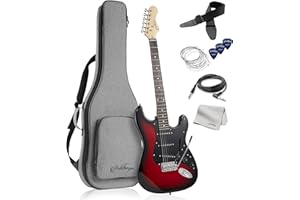 Ashthorpe 39-Inch Electric Guitar (Red-Black), Full-Size Guitar Kit with Padded Gig Bag, Tremolo Bar, Strap, Strings, Cable, Cloth, Picks