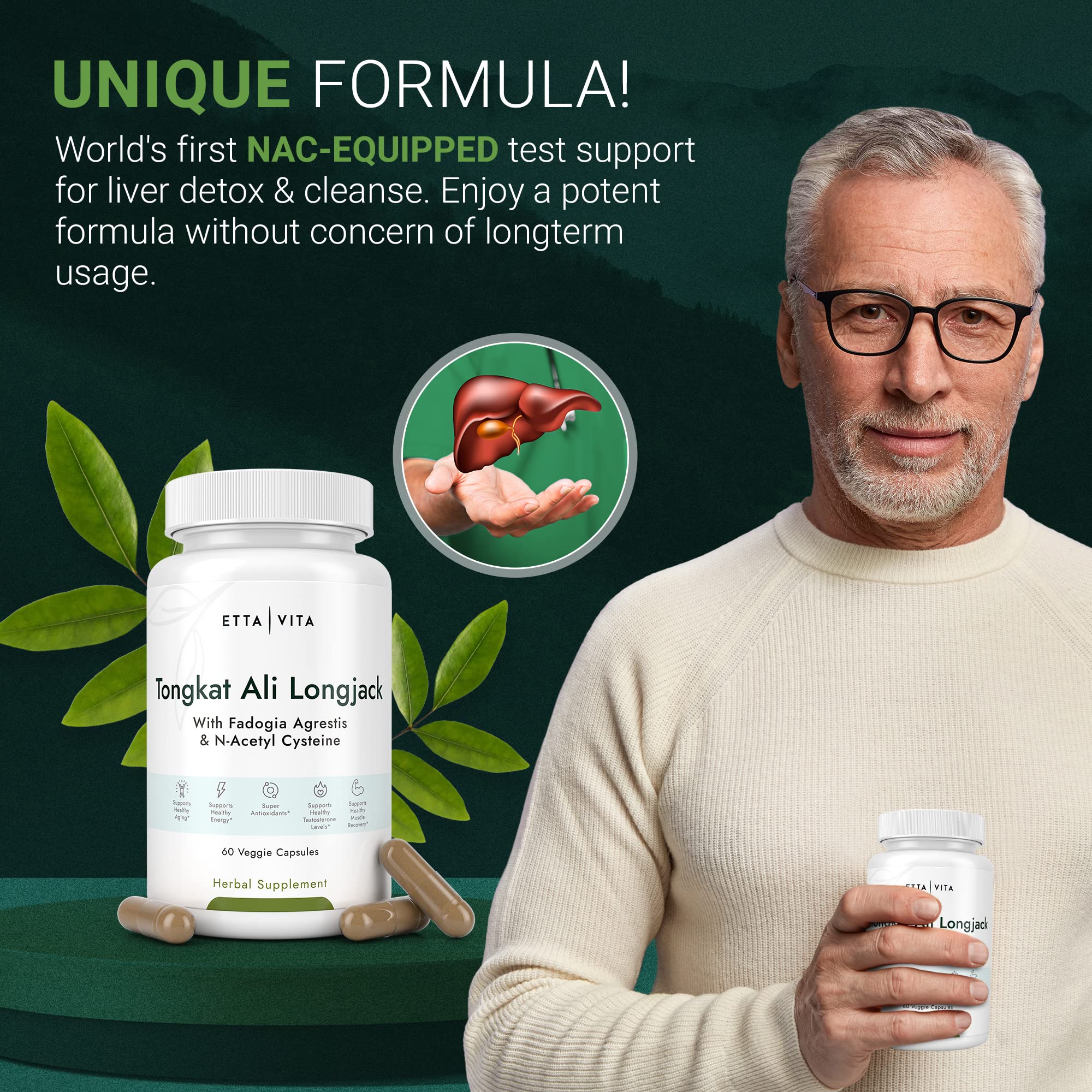 Potent Longjack - Tongkat Ali & Fadogia Agrestis Supplement for Men & Womens Energy, T Support, Lean Muscle Growth & Recovery, Hormonal Balance, Pre-Workout with Vegan NAC Liver Detox & Cleanse