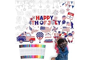 Faccito 4th of July Giant Coloring Poster with 24 Markers 43.3 x 31.5 Inches Large American Flag Coloring Banner Tablecloth for Kids Independence Day Patriotic Party Supplies Craft