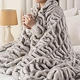 Battilo Rabbit Faux Fur Throw Blanket for Couch, Soft Fluffy Ruched Fur Blanket, Cozy Thick Warm Fuzzy Black Mink Blanket for Bed Chair Home Decor 60"x80"(Tip Dye Black)