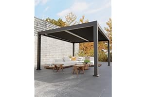 Garveelife All-Aluminum Louvered Pergola 12 ft x 16 ft, Outdoor Pergola with Adjustable Louvered Roof, Reinforced Aluminum Frame, Integrated Drainage System, Hardtop Gazebo for Patio, Deck, Gray