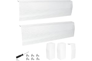 CAOOOORT Baseboard Heater Cover, 2FT-4FT Retractable Galvanized Steel Easy Slip-On Baseboard Heater Cover, with Left and Right End Covers, Suitable for Bathroom and Hydronic Home Heating Systems