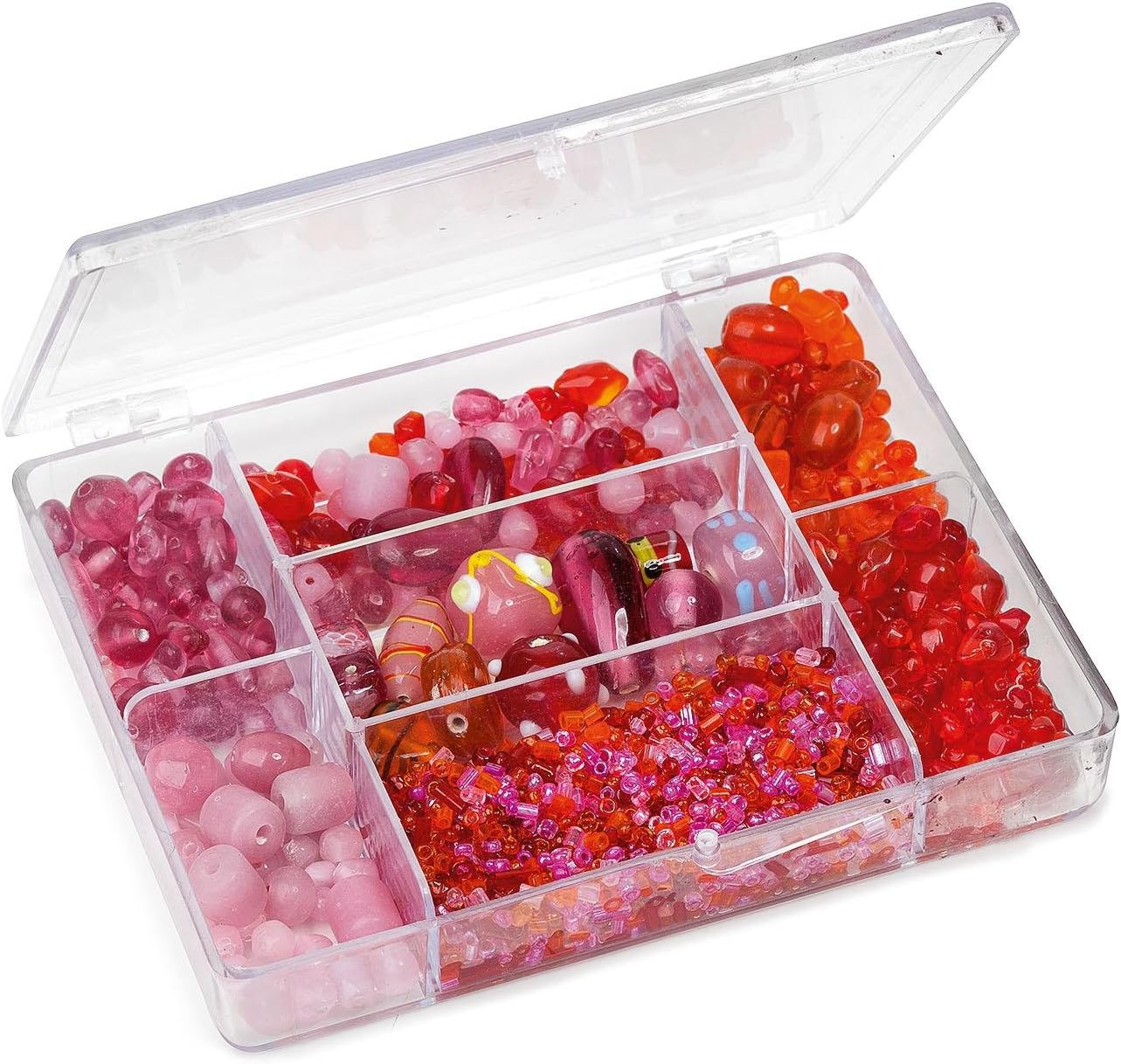RAYHER Glass beads Tab Box, Light Red, 115 g, 1.2 x 1.05 x 0.24 cm