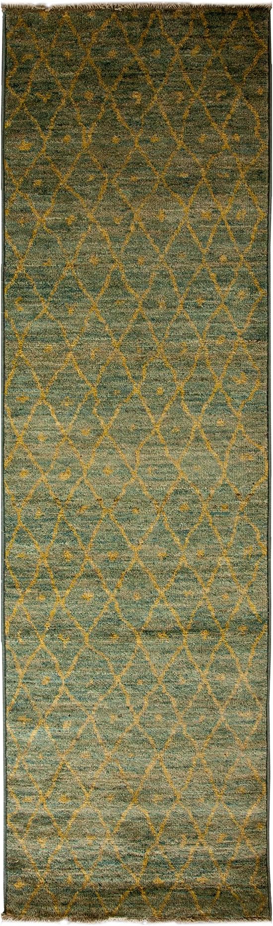 Solo Rugs Moroccan Heera Hand Knotted Runner Rug, Wool, Green, 2' 9" x 9' 9"