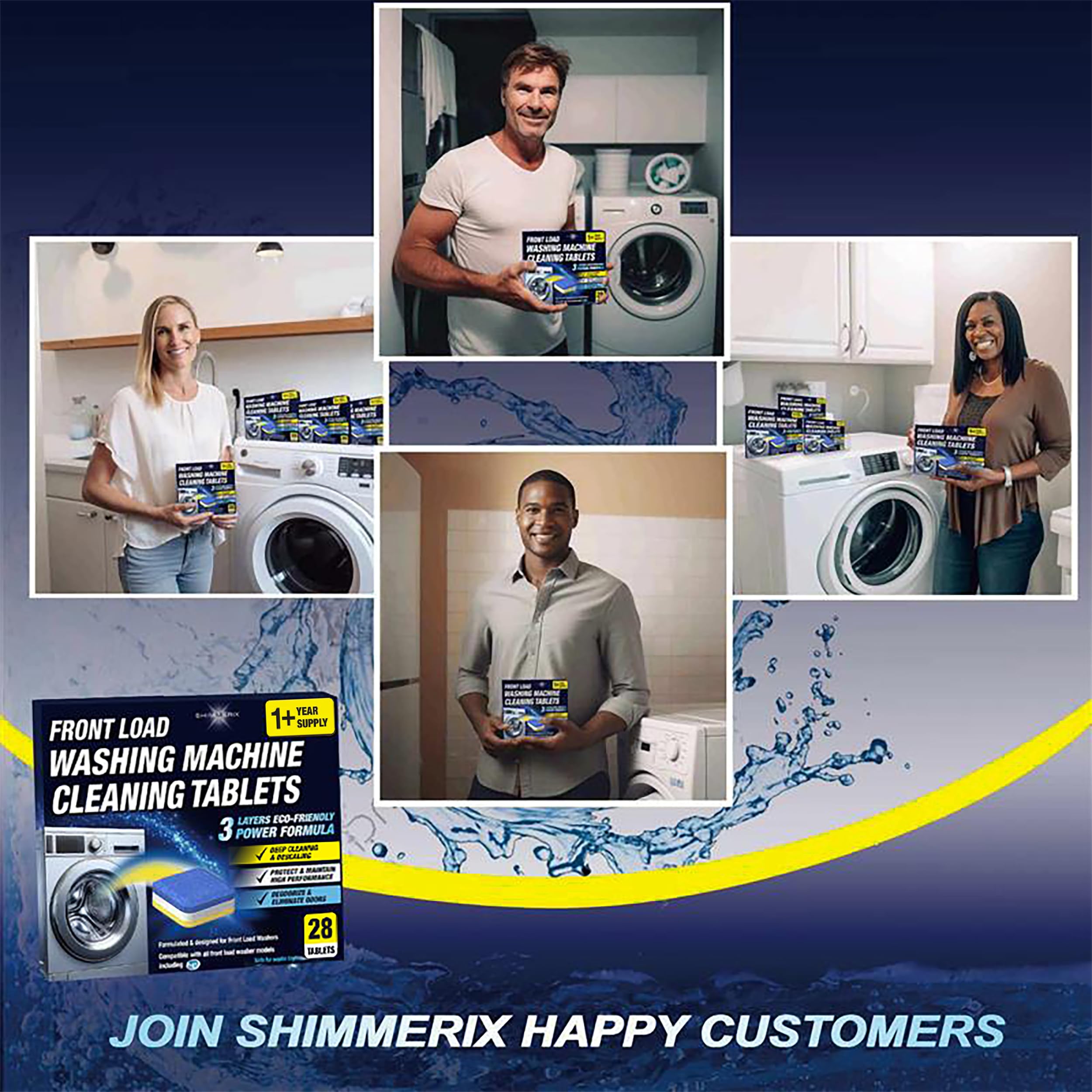 Washing Machine Cleaner Descaler 28 Pack - Designed for Front Loader Washer - Deep Cleaning Tablets For HE, Septic Safe Eco-Friendly Deodorizer, Clean Inside Drum & Laundry Tub Seal - 14 Month Supply