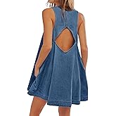 TBETNE Women’s Denim Dress Summer Casual Sleeveless Jean Mini Dresses with Pockets