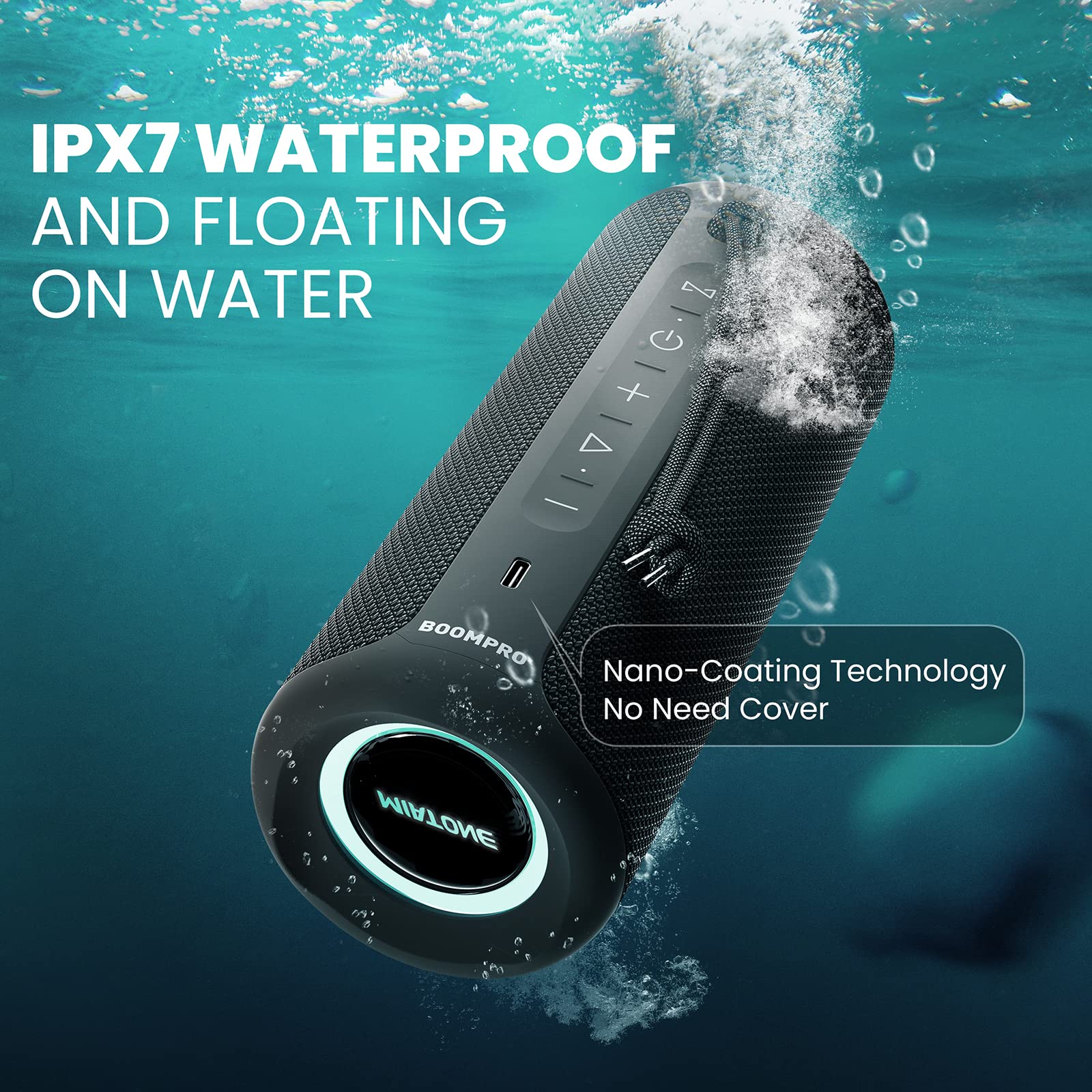 MIATONE Bluetooth Speakers 36W Portable Speaker with Stereo Sound Bass, Bluetooth 5.3 Wireless USB Type C Outdoor, 5000mAh 24H Playtime IPX7 Waterproof, Boy Friend Gifts for him (Black)