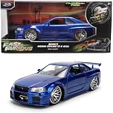 Jada Toys Fast &amp; Furious 1:24 Scale Anniversary Edition 1999 Nissan Skyline GT-R (BNR34) Die-Cast Car &ndash; Blue Brush Metal Finish with Opening Hood, Doors, and Trunk