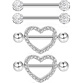 JOVITEC 2 Pairs Stainless Steel Nipple Ring Cz Barbell Rhinestone Body Jewelry for Tongue Nipple Piercing 14 g
