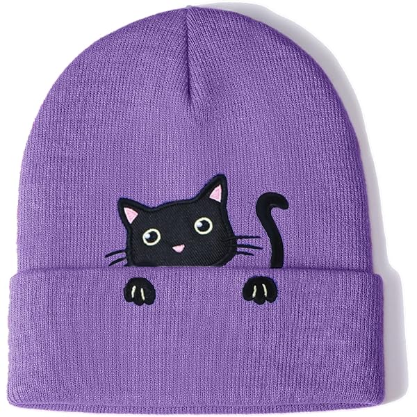 Women's Cat Beanie Cute Cat Lover Gifts Animal Valentines White