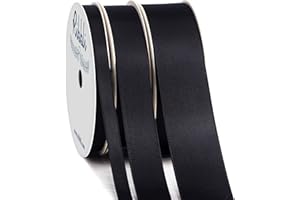 Ribbli 3 Rolls Double Faced Solid Satin Black Craft Ribbon,Total 30 Yards,(1/4 Inch x 10-Yard,5/8 Inch x 10-Yard,1 Inch x 10-Yard),Use for Bows Bouquet,Gift Wrapping