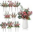 Aazon.co: Cindeer 16 Pieces Christas Artificial Pine Picks, 11 Inch Assorted Red Fruit Floral