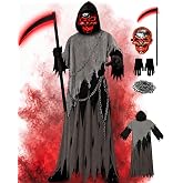 Grim Reaper Costumes for Boys Kids Halloween Costumes Scream Costumes | with Light up Ghostface Mask & Scythe Sickle Spooky Halloween Outfit for Trick or Treat or Parties