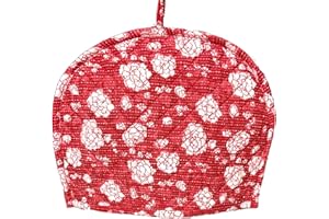 EKAVYA Paisley Print Decorative Tea Cozy Vintage for Teapot Creative Indian Ethnic Tea Cozies Handmade White Floral Hand Block Printed Cotton, 14 X 11 Inches; 36 X 28 CM (Red)