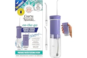 GuruNanda Compact Water Dental Flosser, Portable Travel Size Oral Irrigator Flosser with Collapsible 180 ml Tank, Smart Timer, 4 Flossing Modes, TSA-Approved - Lavender
