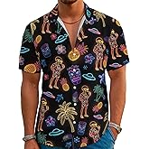 Mens Funny Neon Hawaiian Shirts 3D Graphic Button Down Short Sleeve Shirt Summer Beach Aloha Tops Theme Party