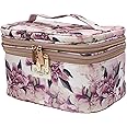 Conair Travel Makeup Bag, Large Toiletry and Cosmetic Bag, Perfect Size for Use At Home or Travel, Train Case Shape in Pink Floral Print