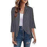 Yekaty Women Cardigan 3/4 Sleeves Open Front Lightweight Cardigan Draped Ruffles Knit Cardigan