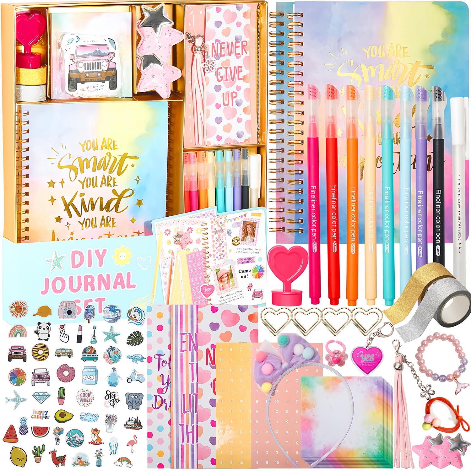 R RUCKERCO Girls DIY Diary 54 Pcs Diary Set, Toys for Ages 6 7 8 9 10 11 12 13, DIY Stationery Set, Thin Stickers and Little Girls Daily Supplies, Gifts for Teen Good Idea Choice