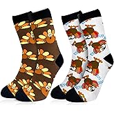Camlinbo 2 Pairs Thanksgiving Socks Turkey Socks Thanksgiving Funny Crew Socks for Women Men Novelty Turkey Long Sock Costume (Brown)
