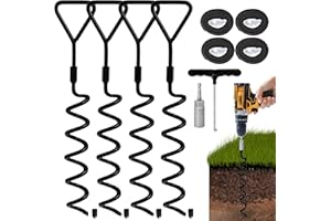 VASGOR Set of 4 Trampoline Stakes Heavy Duty Tie Downs - Corkscrew Shape Steel Stake High Wind Anchor Kit for Trampolines - Spiral Ground Anchors – Securing for Camping Tents
