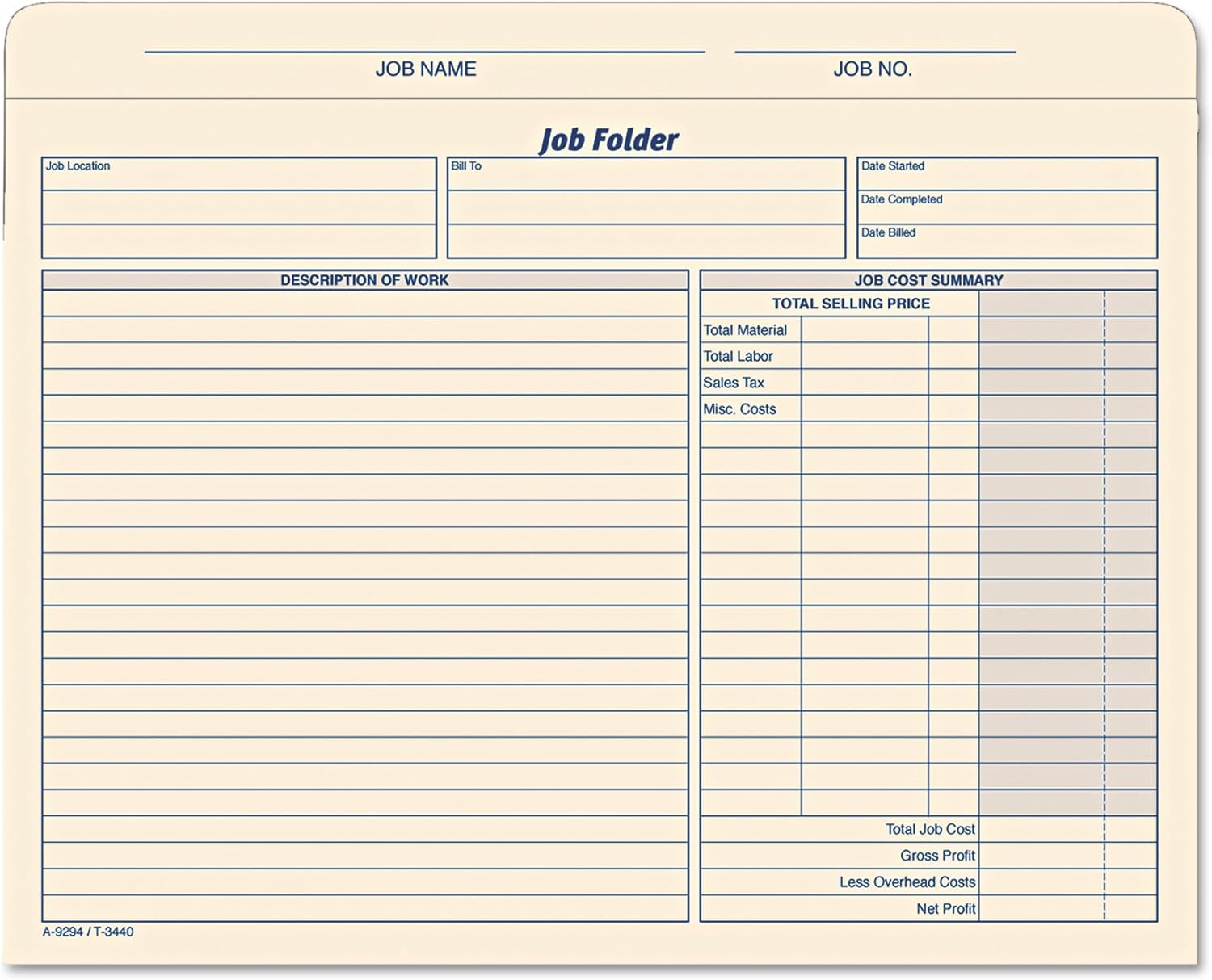 TOPS Job Folder File Jackets, 11.75 x 9.5 Inches, Manila, 20-Pack (3440)