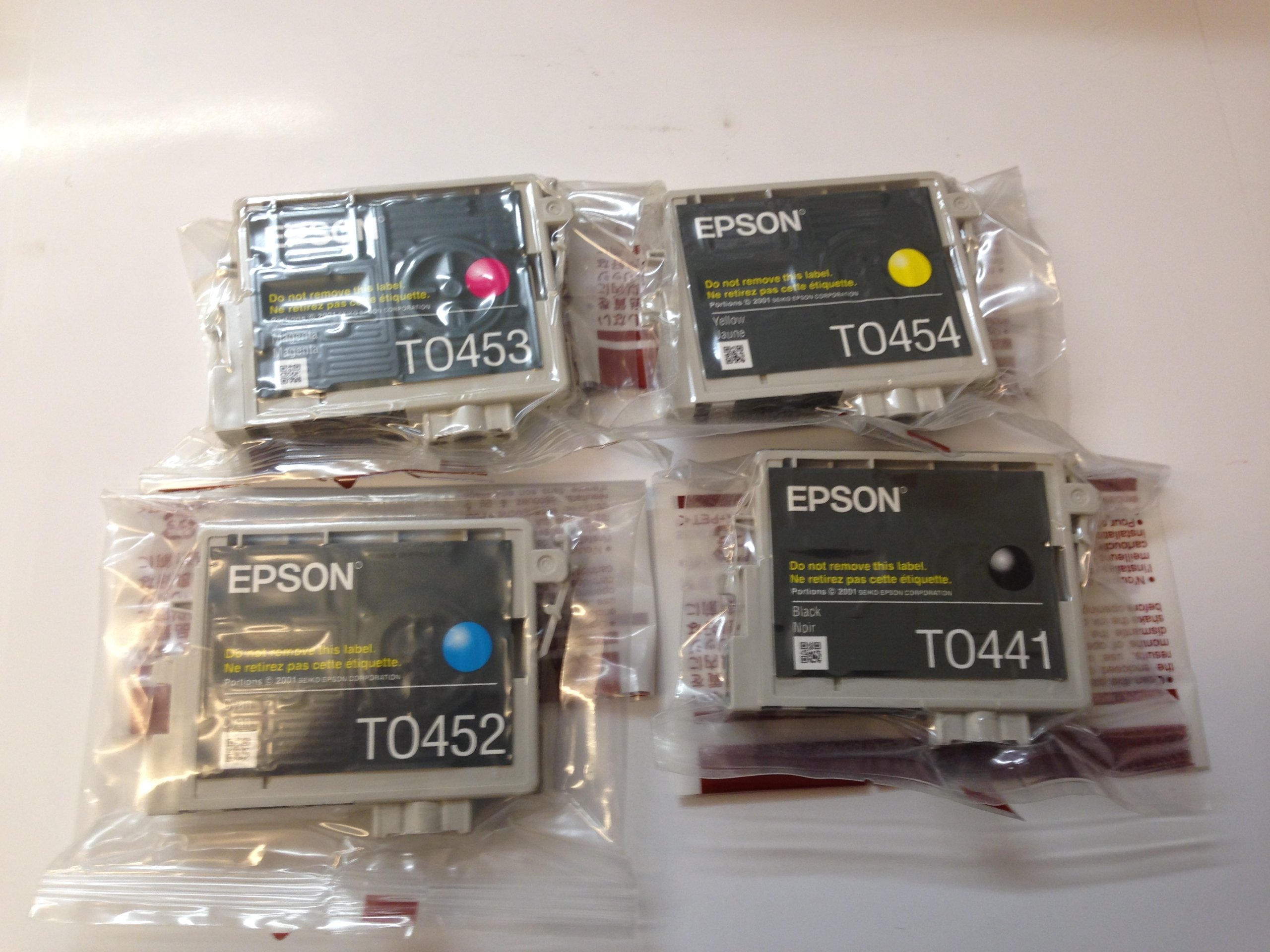 Epson FULL SET photo stylus T0441 T0452 T0453 T0454 (C13T04454010 / T044540) black cyan magenta yellow ink cartridge for C64 C84 CX6400 C66 C86 CX6600 CX3600 CX3650 CX4600 - loose pack