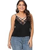 ROMWE Women's Plus Size Contrast Lace Criss Cross V